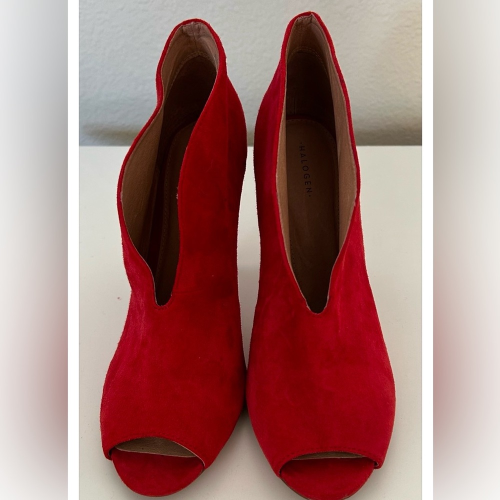 Halogen Red suede peeptoe bootie